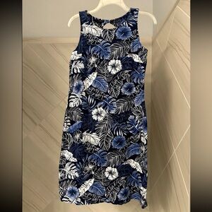 Talbots blue and white tropical sleeveless dress